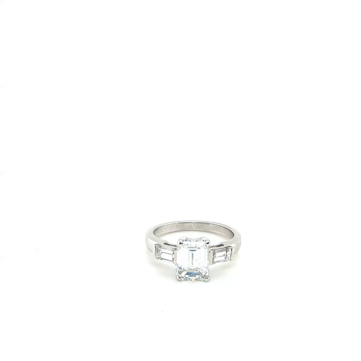 Emerald-Cut Diamond Three-Stone Engagement Ring in White Gold
