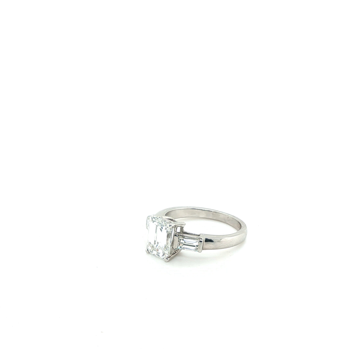 Emerald-Cut Diamond Three-Stone Engagement Ring in White Gold