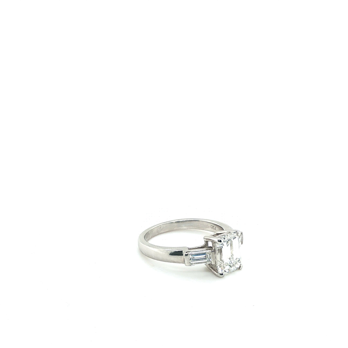 Emerald-Cut Diamond Three-Stone Engagement Ring in White Gold