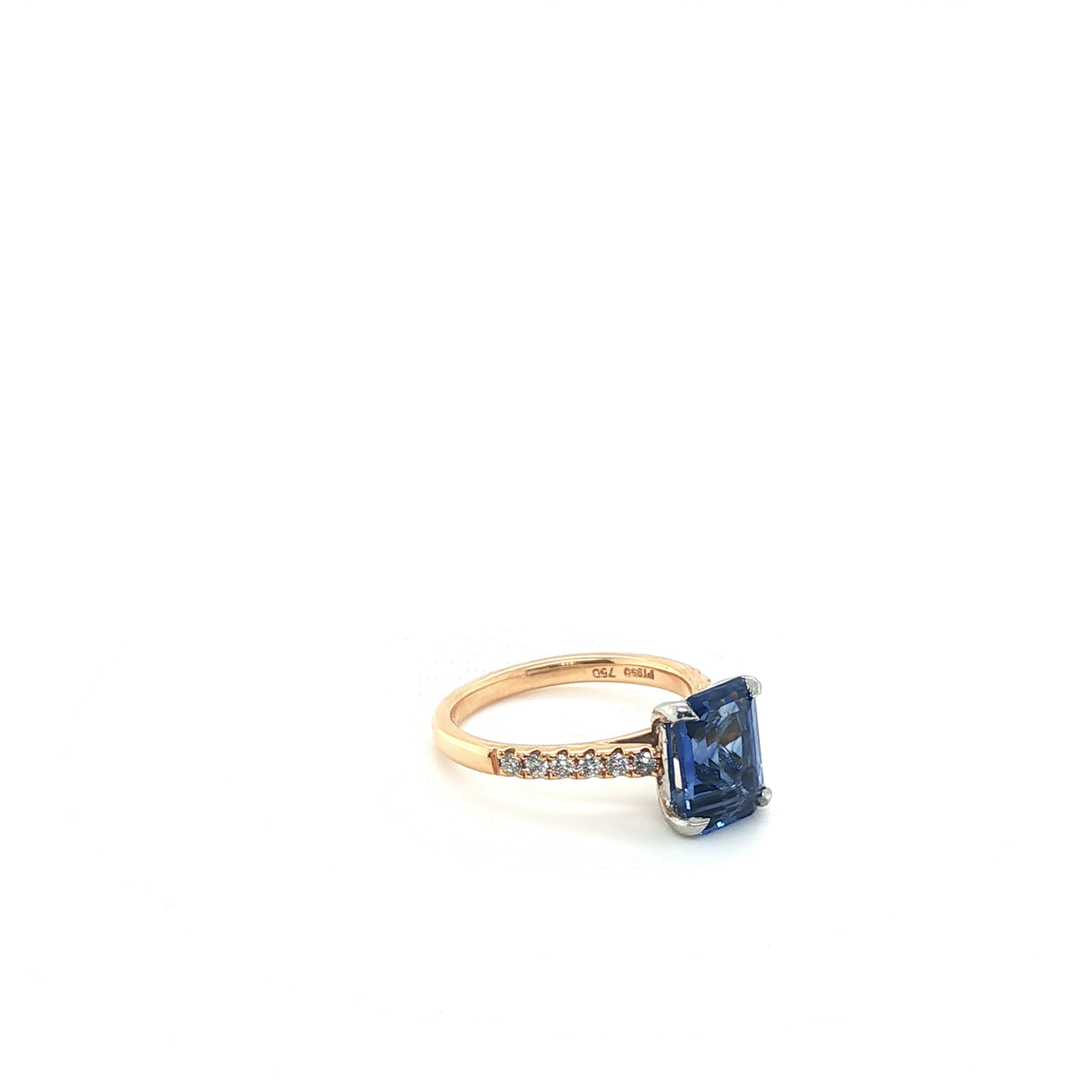 Emerald-Cut Blue Sapphire Pavé Diamond Ring in Rose Gold
