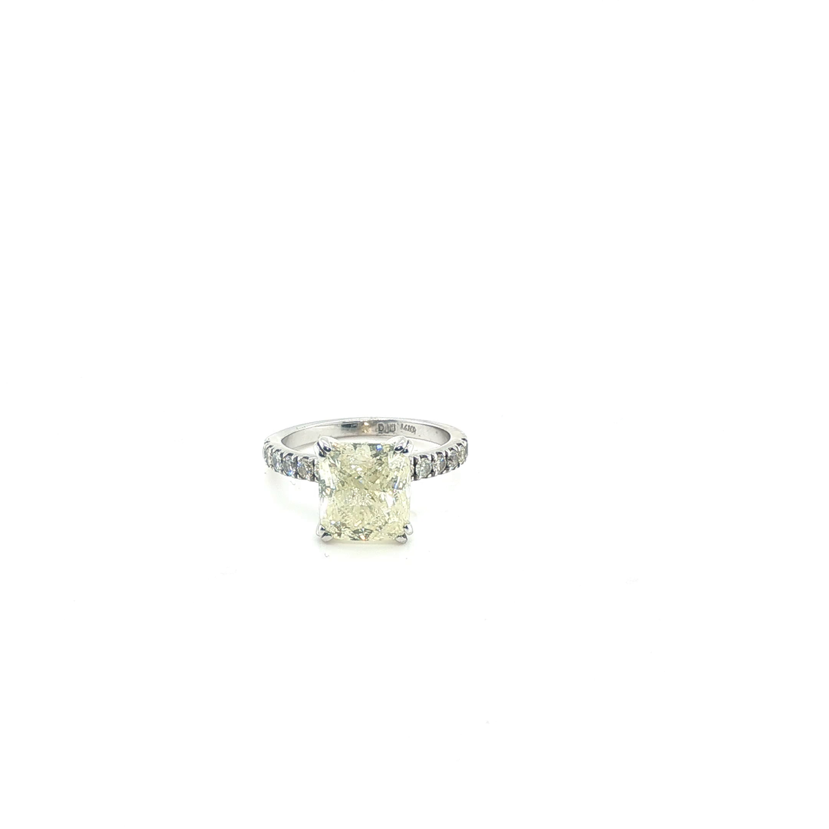 Cushion Brilliant Fancy Light Yellow Diamond White Gold Pavé Engagement Ring