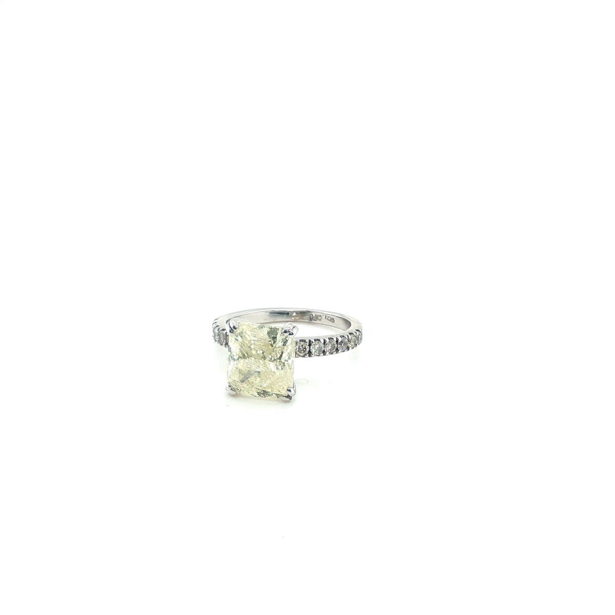 Cushion Brilliant Fancy Light Yellow Diamond White Gold Pavé Engagement Ring
