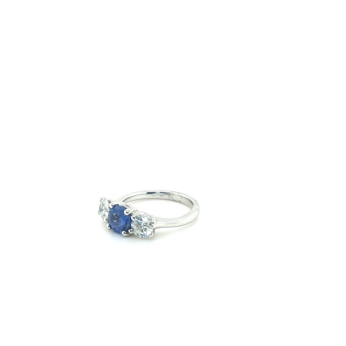 Three-Stone Round Blue Sapphire and Brilliant Diamond Ring in White Gold