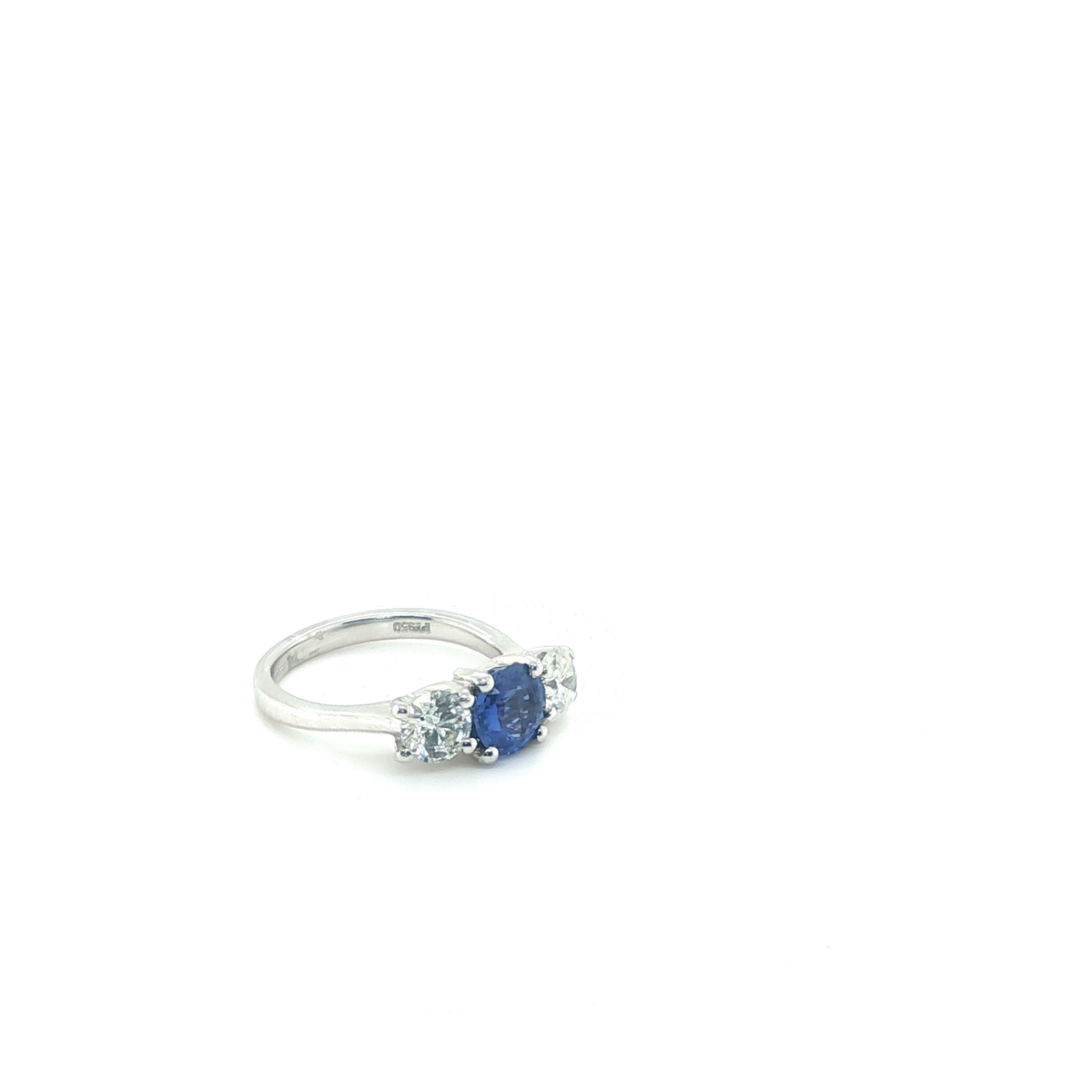 Three-Stone Round Blue Sapphire and Brilliant Diamond Ring in White Gold