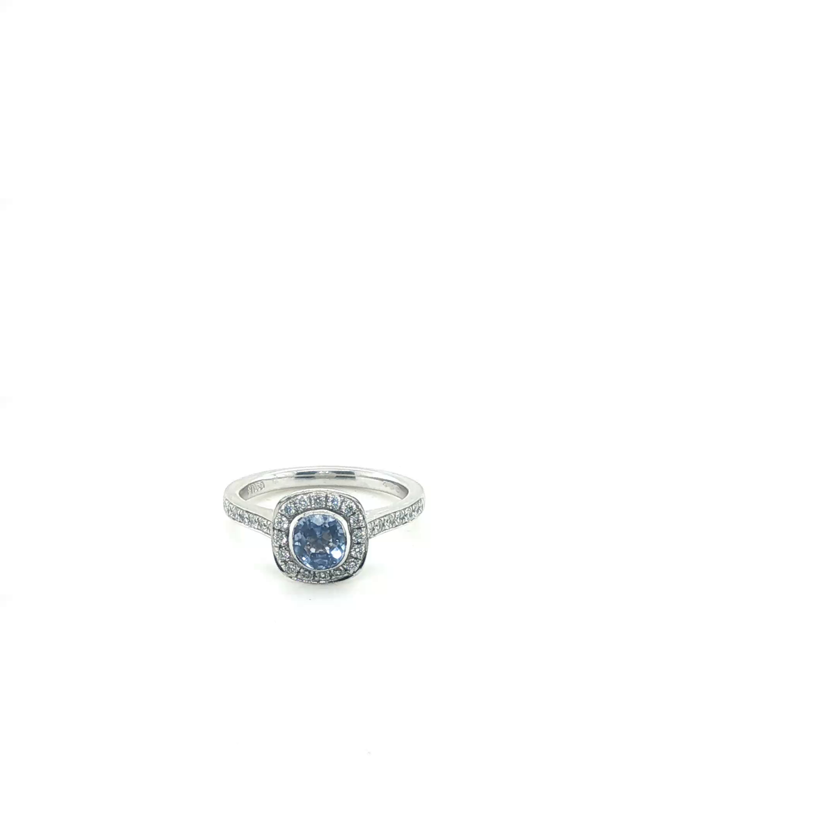 Oval Blue Sapphire Cushion Halo Diamond Engagement Ring in Platinum
