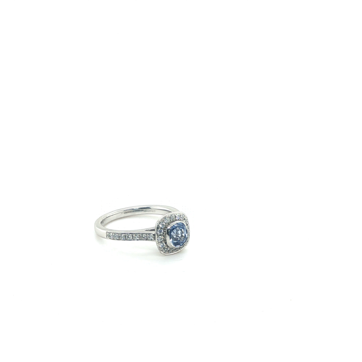 Oval Blue Sapphire Cushion Halo Diamond Engagement Ring in Platinum