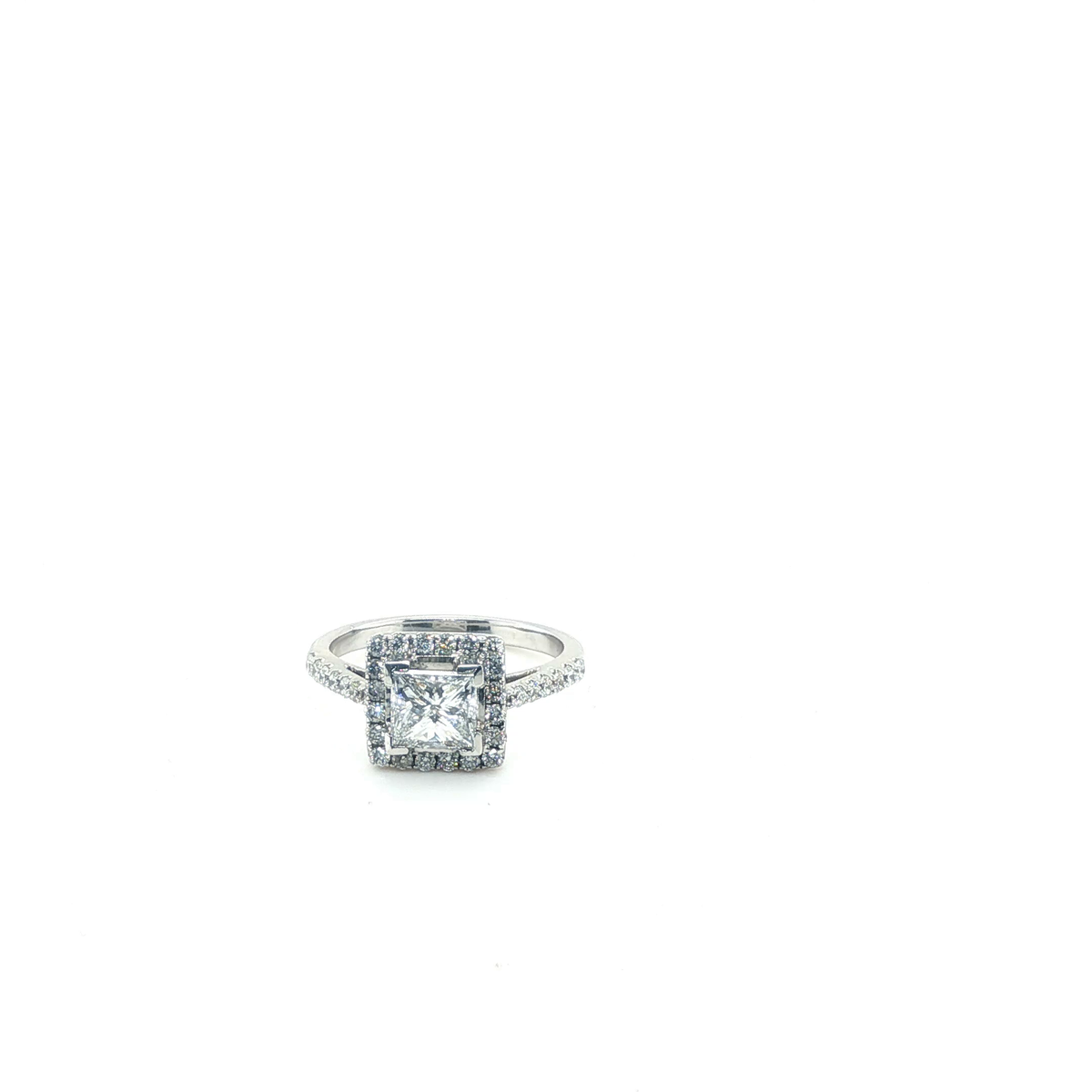 Princess Cut Diamond Halo Engagement Ring in White Gold