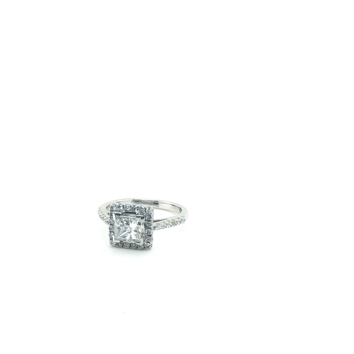 Princess Cut Diamond Halo Engagement Ring in White Gold
