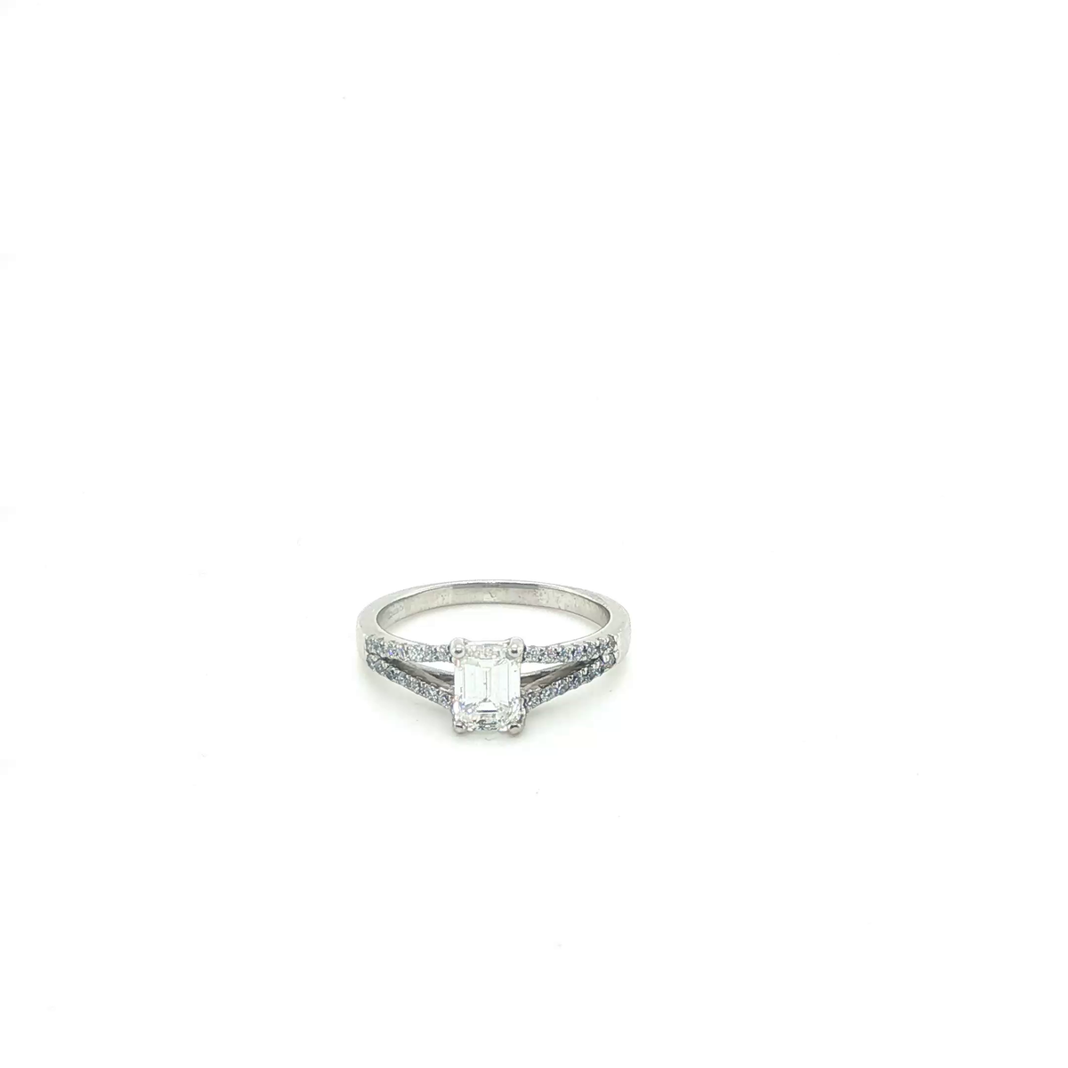 Emerald-Cut Diamond Split-Shank Engagement Ring in White Gold