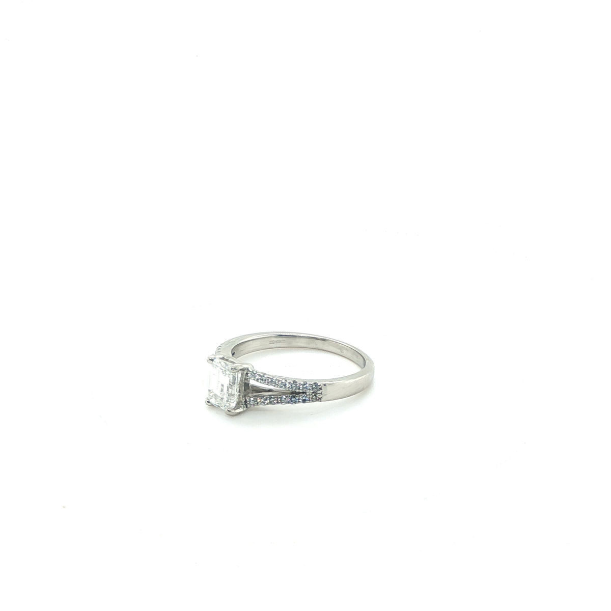 Emerald-Cut Diamond Split-Shank Engagement Ring in White Gold