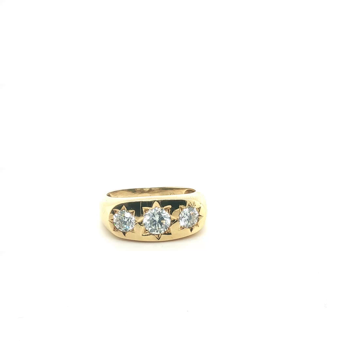 Three-Stone Diamond Star-Set Gypsy Ring in Yellow Gold
