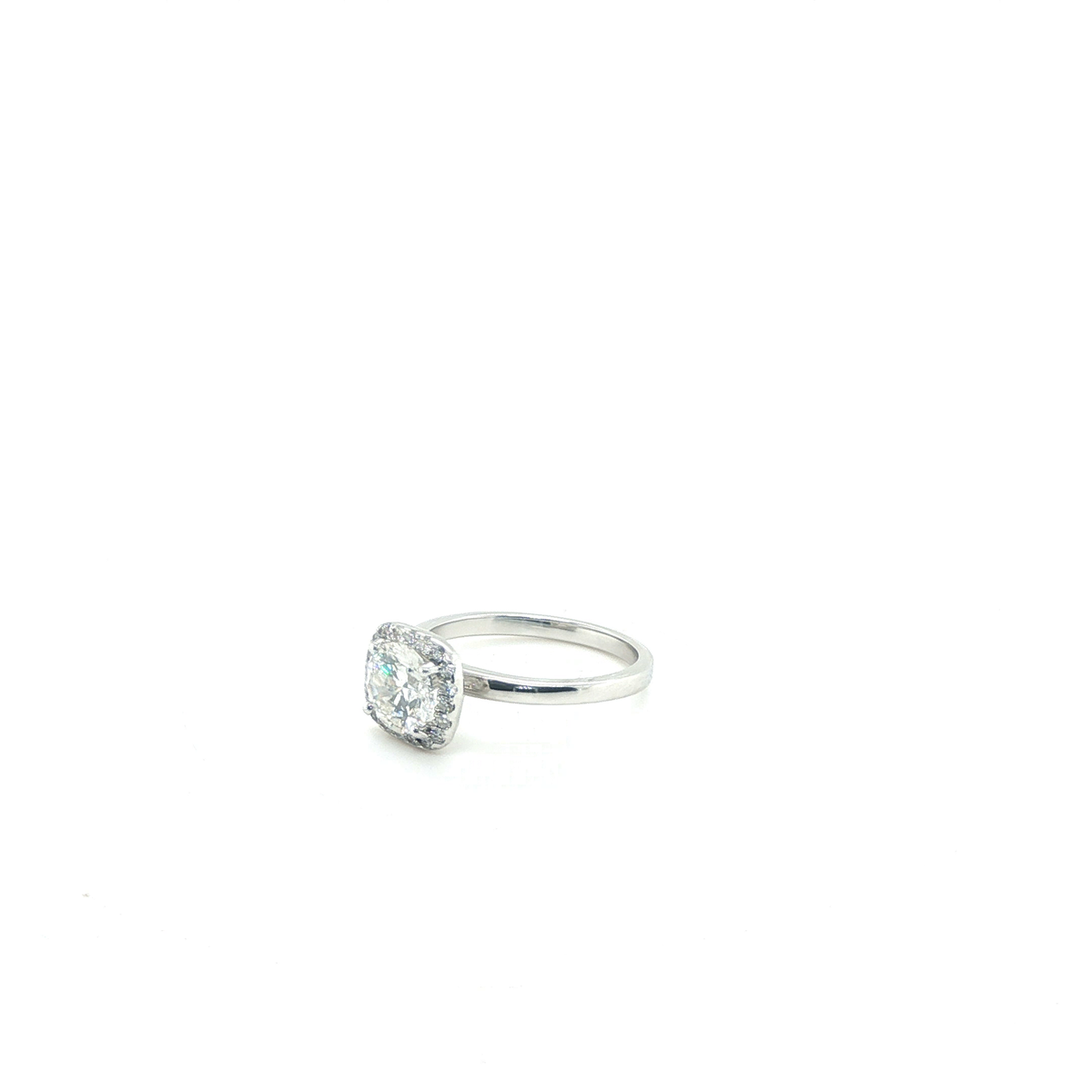 Round Brilliant Diamond Cushion Halo Engagement Ring in White Gold