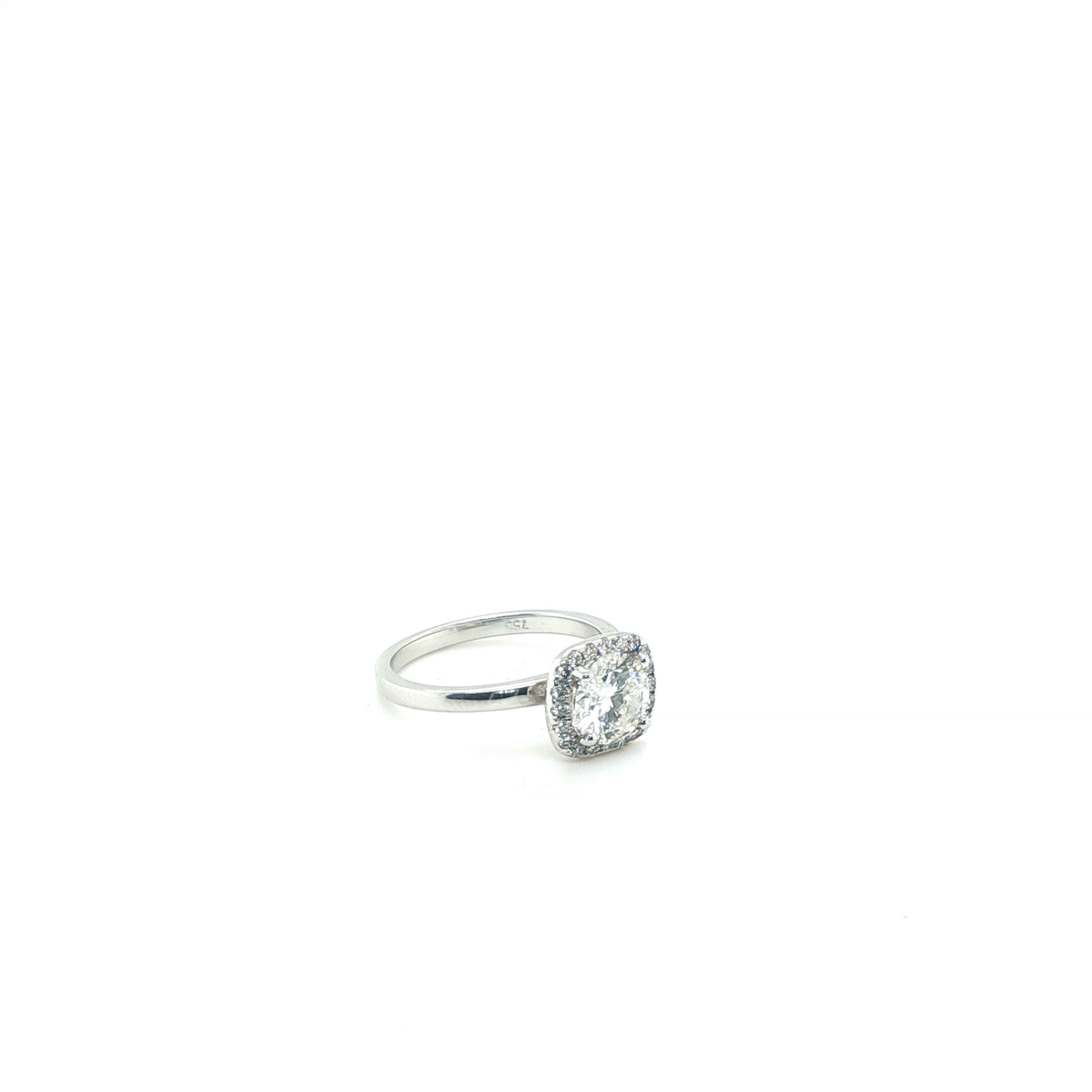 Round Brilliant Diamond Cushion Halo Engagement Ring in White Gold
