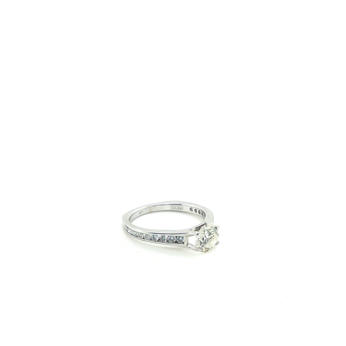 Round Brilliant Cut Diamond Channel-Set Engagement Ring in 18k White Gold