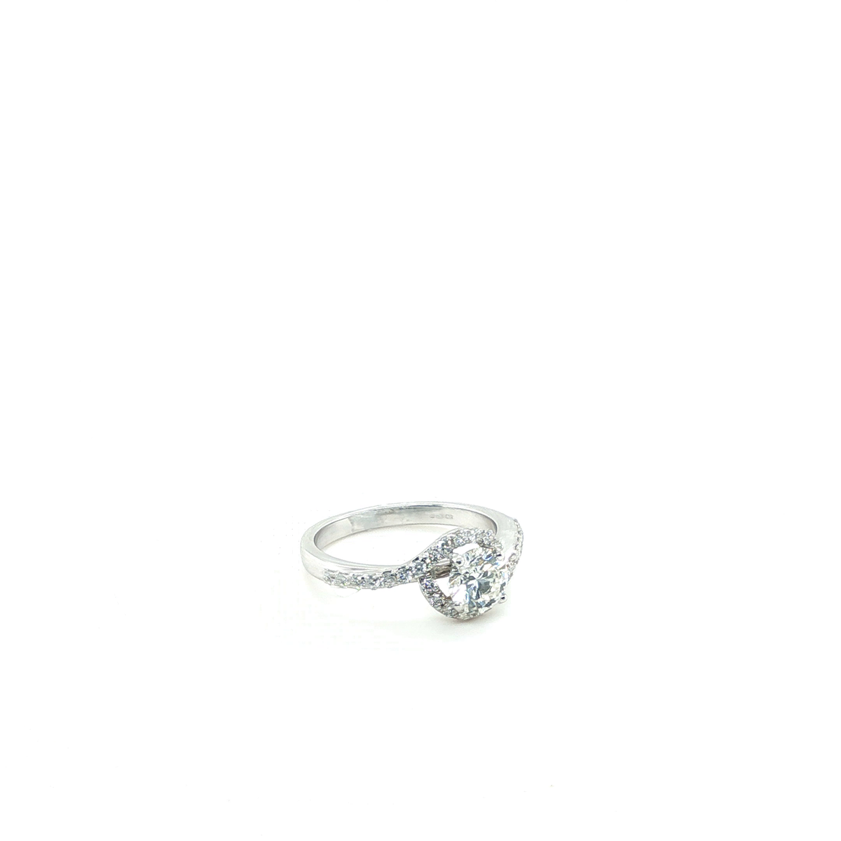 Round Brilliant Diamond Bypass Halo Engagement Ring in 18k White Gold