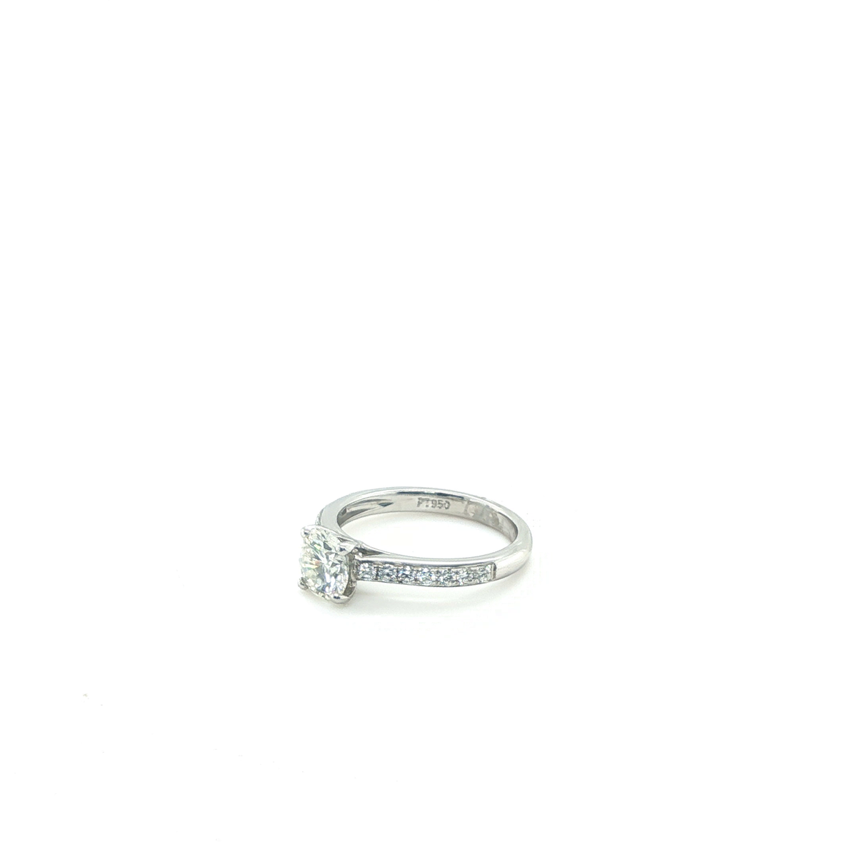 Round Brilliant-Cut Diamond Platinum Engagement Ring with Pavé-Set Band