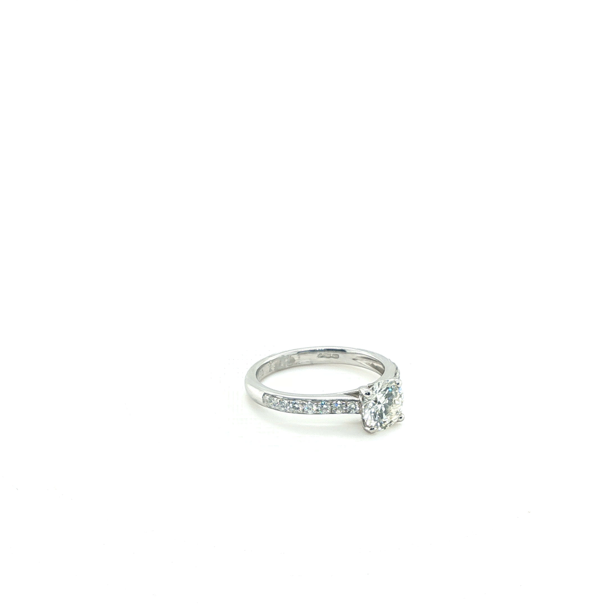 Round Brilliant-Cut Diamond Platinum Engagement Ring with Pavé-Set Band