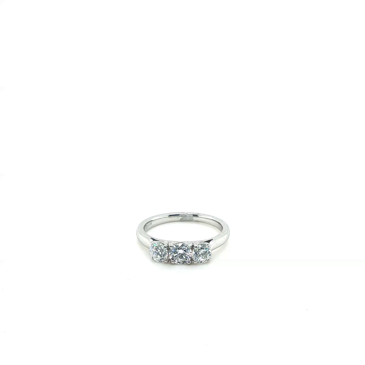 Classic Round Brilliant Cut Diamond Three-Stone Ring in White Gold