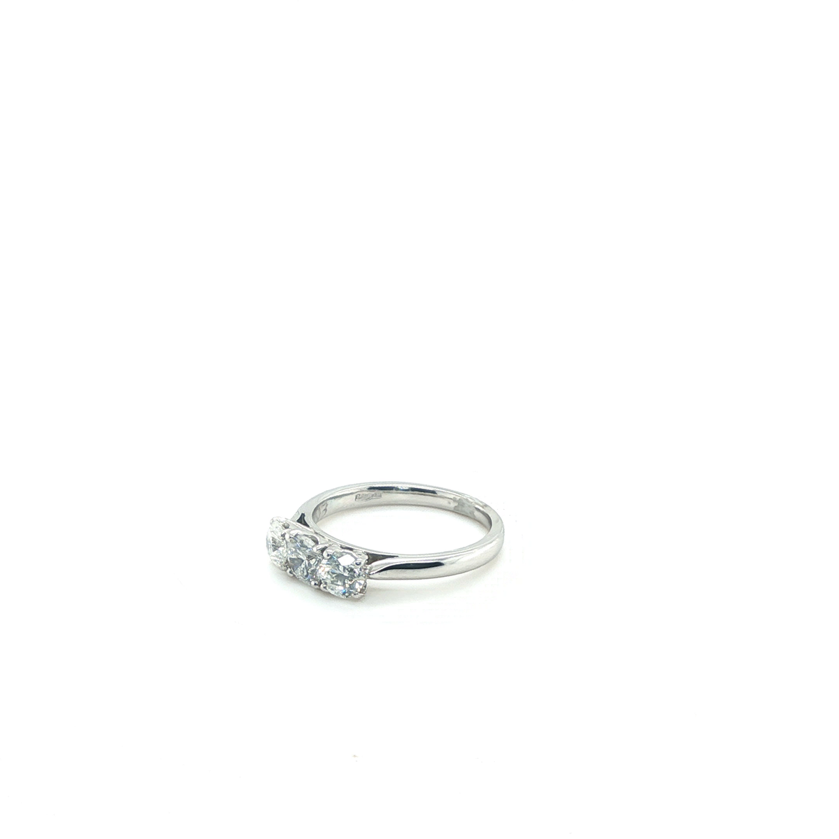 Classic Round Brilliant Cut Diamond Three-Stone Ring in White Gold