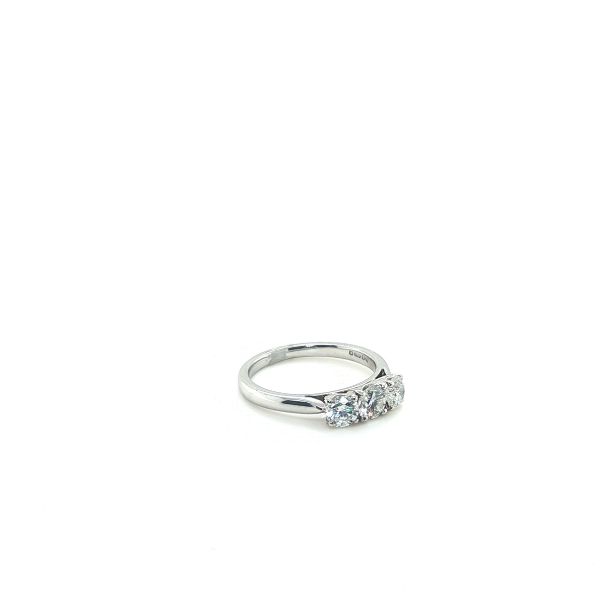 Classic Round Brilliant Cut Diamond Three-Stone Ring in White Gold