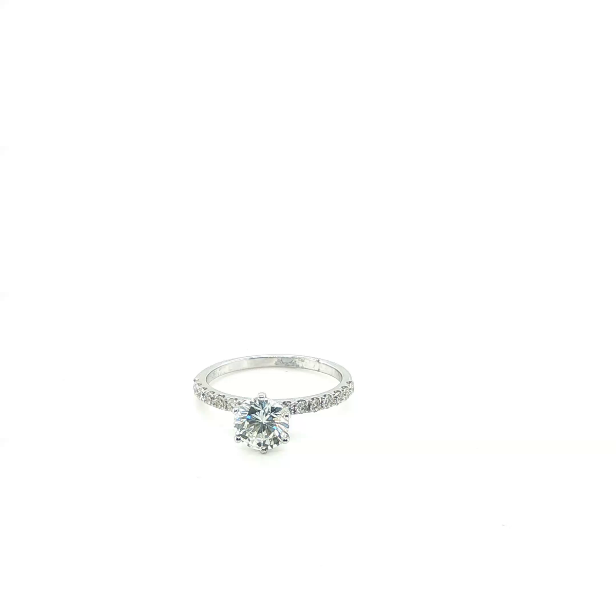 Round Brilliant Diamond Solitaire Engagement Ring with Pavé Shank in White Gold