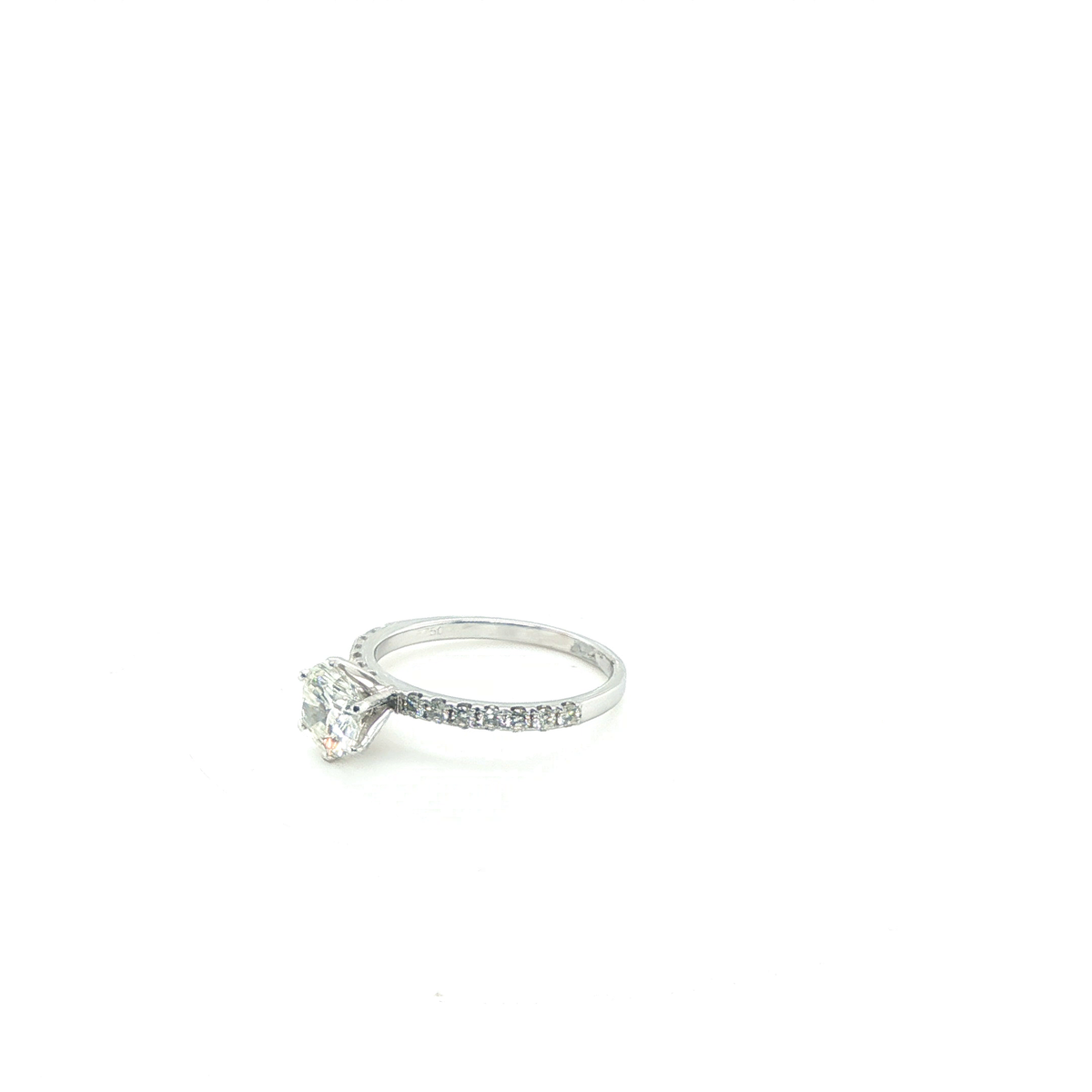 Round Brilliant Diamond Solitaire Engagement Ring with Pavé Shank in White Gold