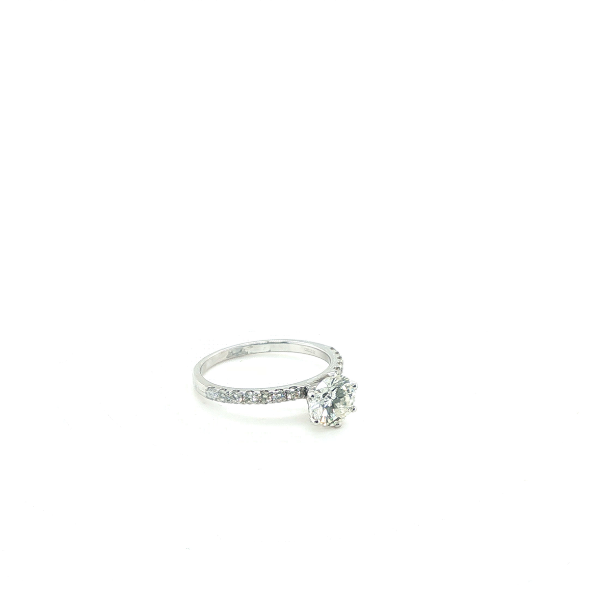 Round Brilliant Diamond Solitaire Engagement Ring with Pavé Shank in White Gold