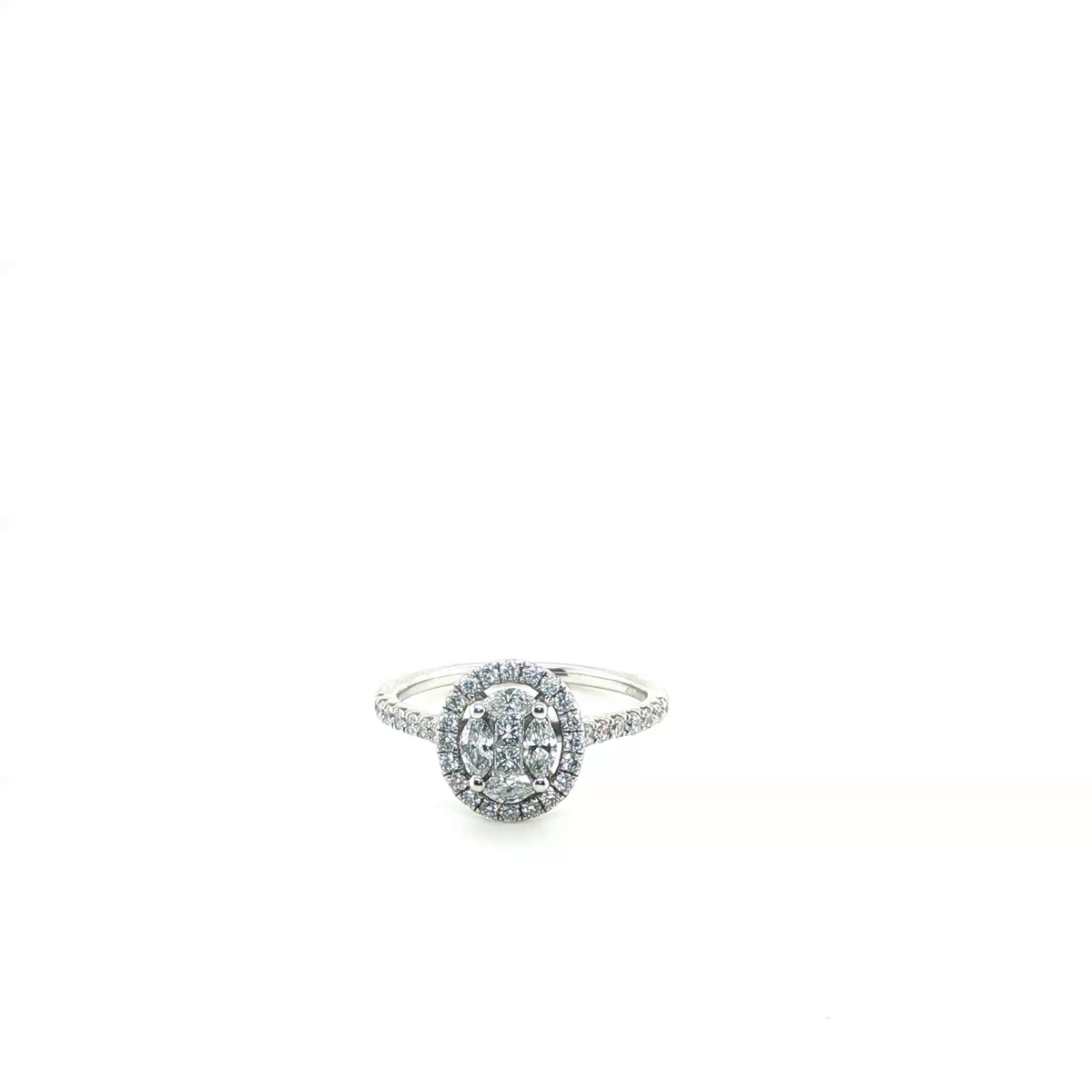 Oval Cluster Diamond Halo Engagement Ring in White Gold