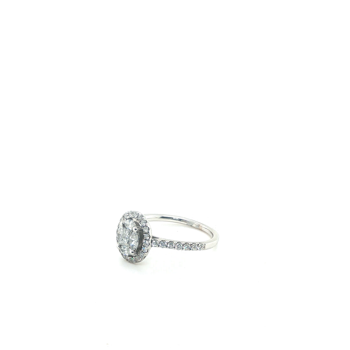 Oval Cluster Diamond Halo Engagement Ring in White Gold