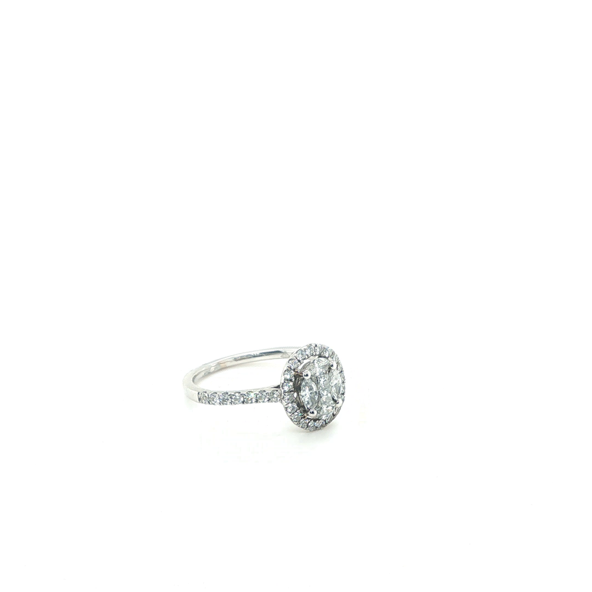 Oval Cluster Diamond Halo Engagement Ring in White Gold