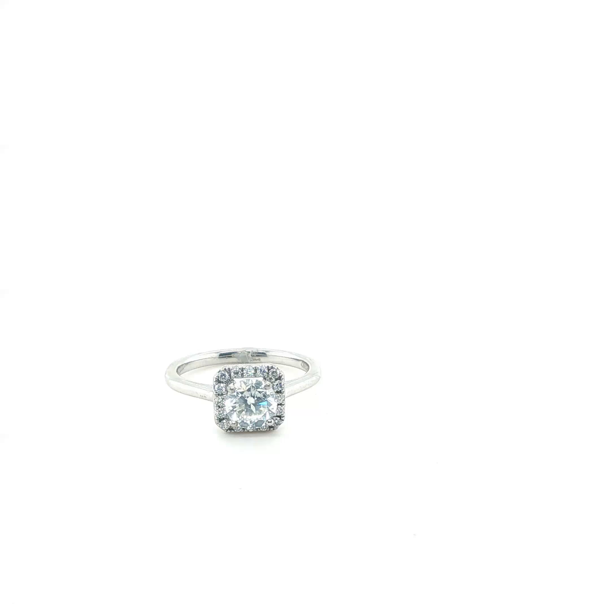 Round Brilliant Diamond Square Halo Engagement Ring in Platinum