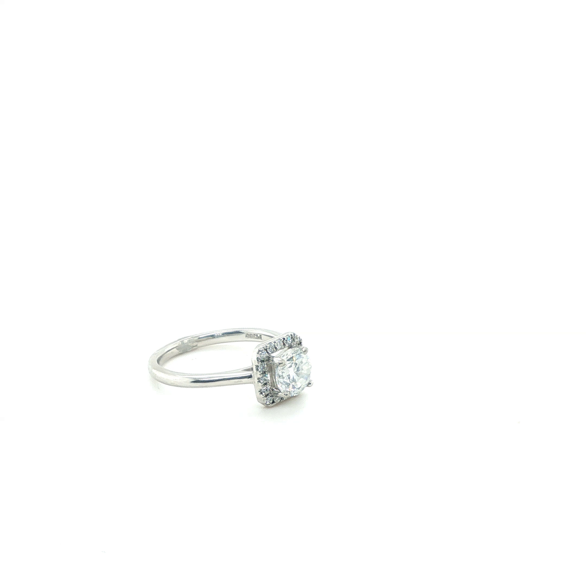 Round Brilliant Diamond Square Halo Engagement Ring in Platinum