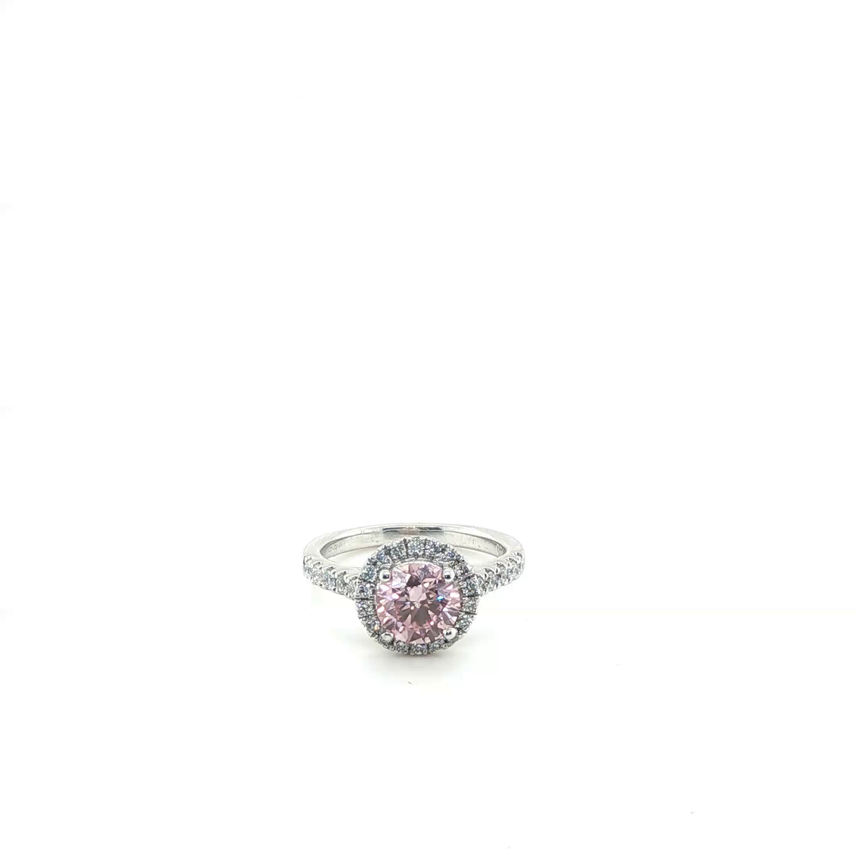 Fancy Pink Round Brilliant Diamond Halo Engagement Ring in White Gold