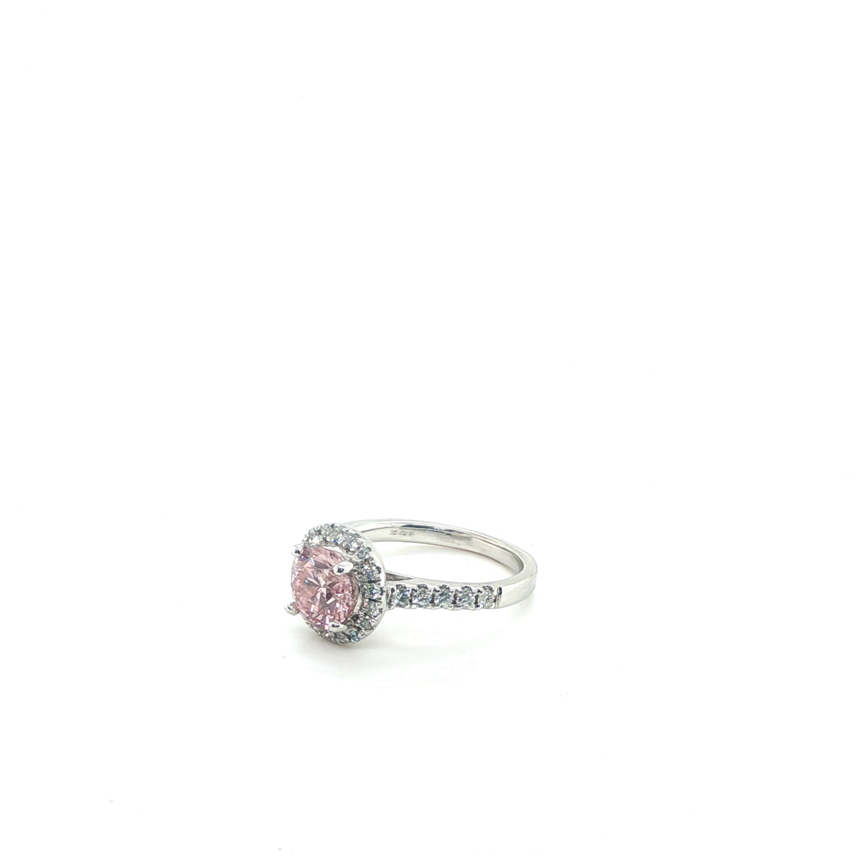 Fancy Pink Round Brilliant Diamond Halo Engagement Ring in White Gold