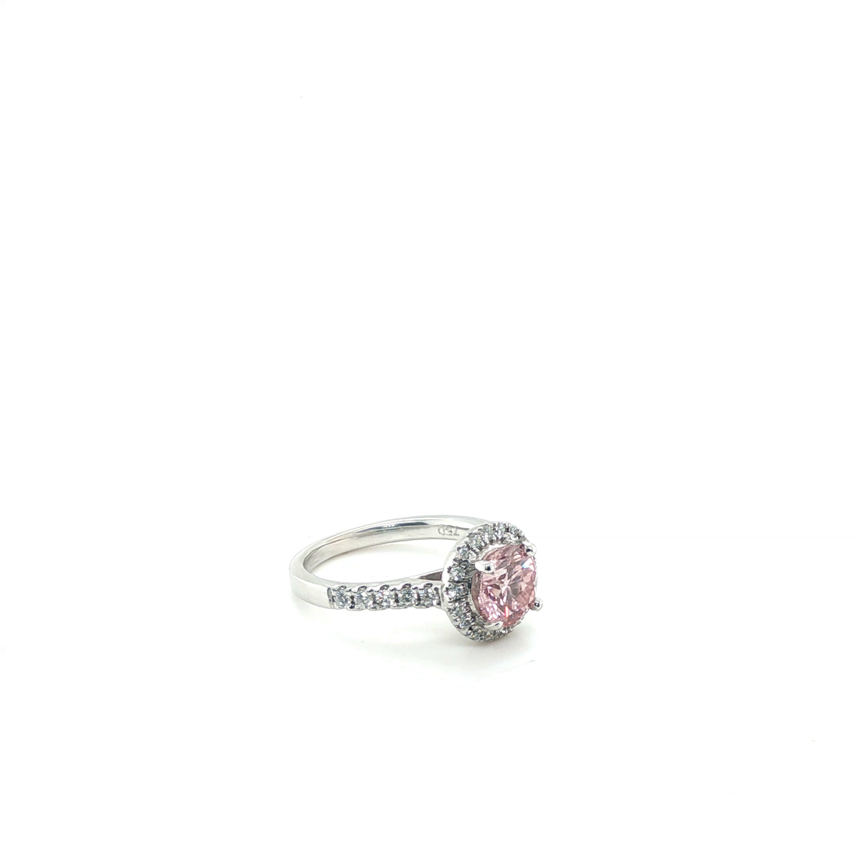 Fancy Pink Round Brilliant Diamond Halo Engagement Ring in White Gold