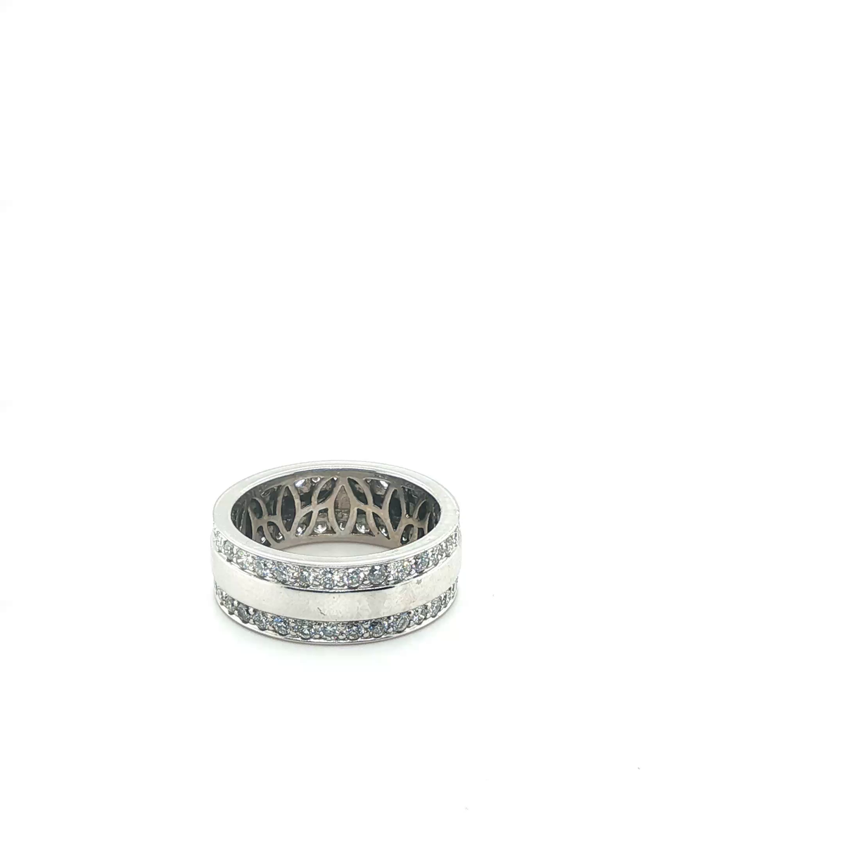 Double Row Round Diamond Pave Set Eternity Band in White Gold