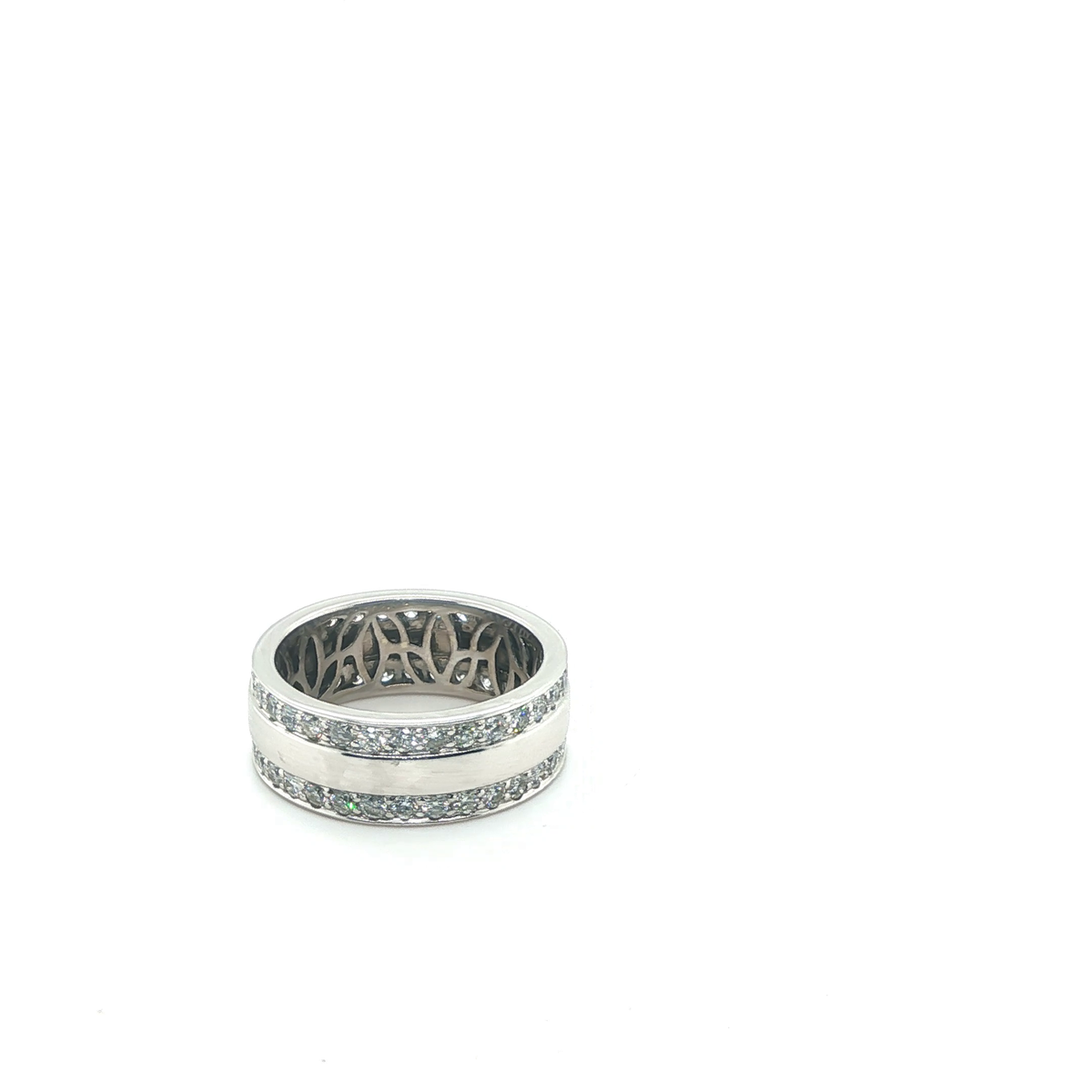 Double Row Round Diamond Pave Set Eternity Band in White Gold