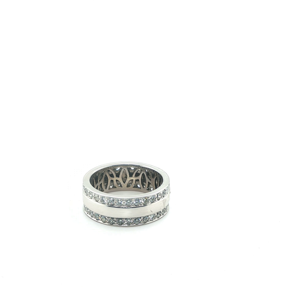 Double Row Round Diamond Pave Set Eternity Band in White Gold