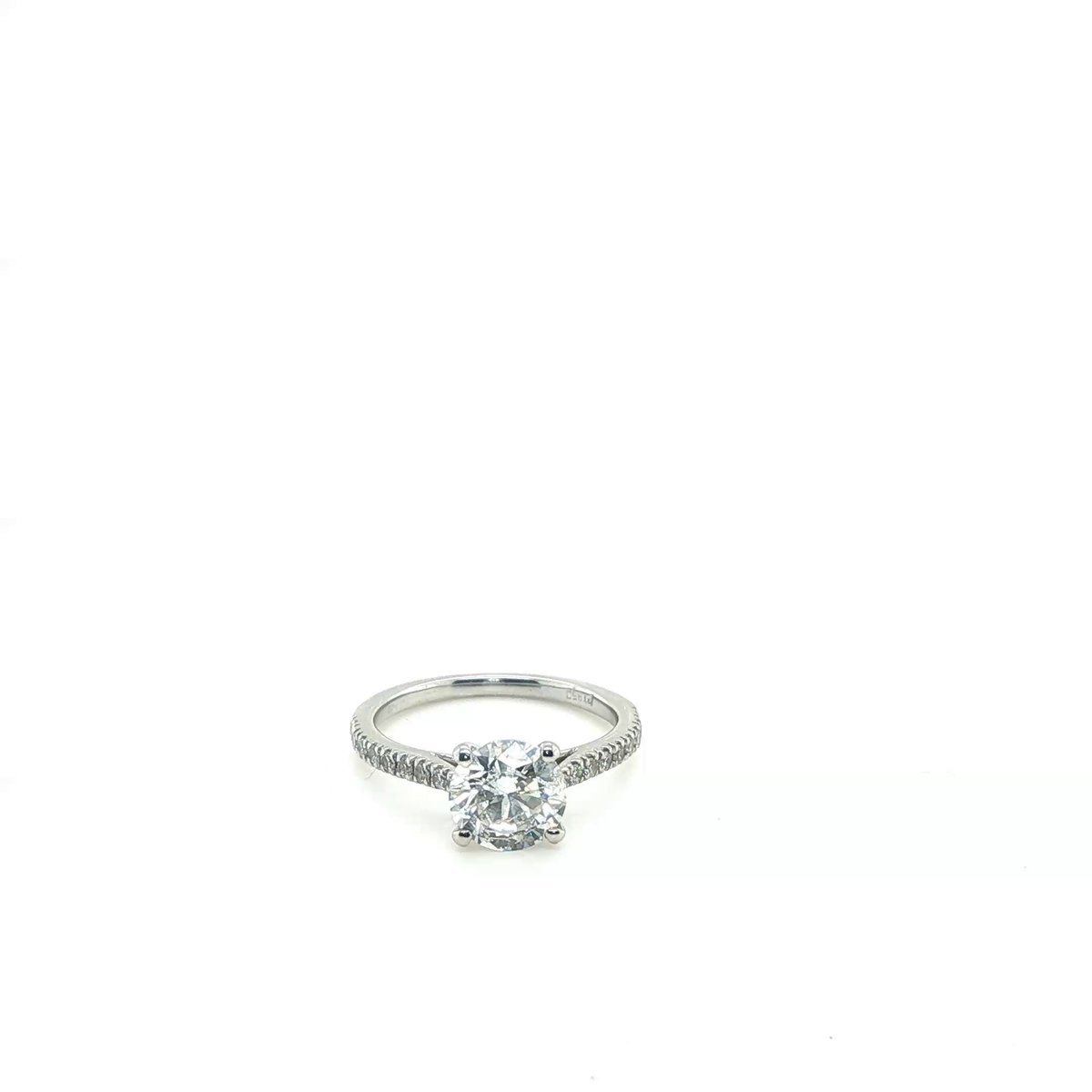 Round Brilliant-Cut Diamond Solitaire Engagement Ring in Platinum with Pave Accents