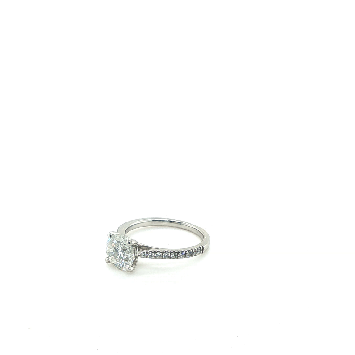 Round Brilliant-Cut Diamond Solitaire Engagement Ring in Platinum with Pave Accents