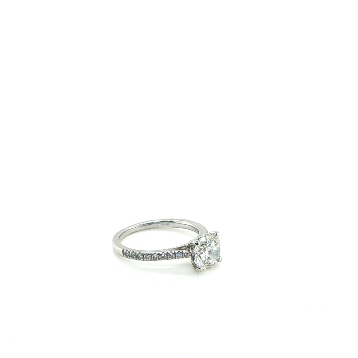 Round Brilliant-Cut Diamond Solitaire Engagement Ring in Platinum with Pave Accents