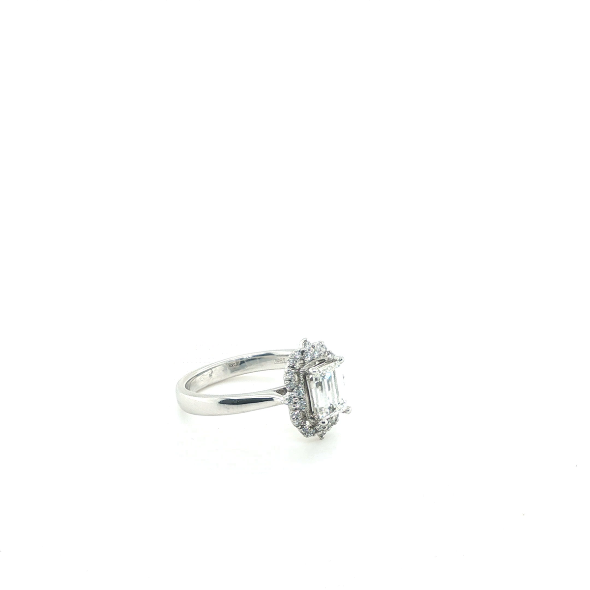 Emerald Cut Diamond Halo Engagement Ring in Platinum