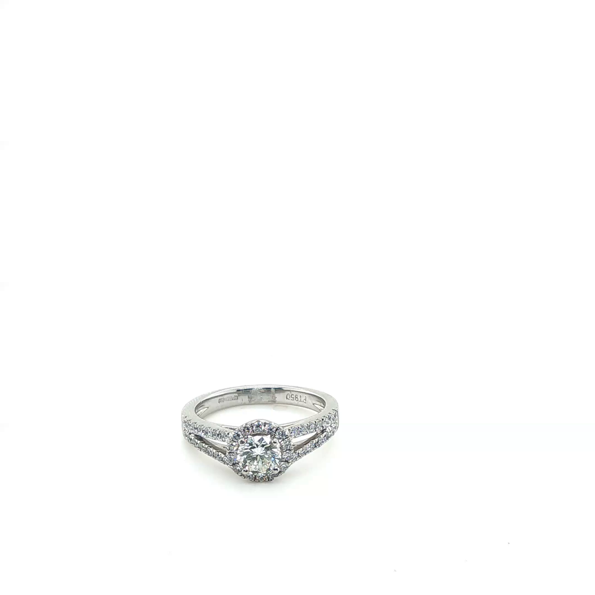 Platinum Round Brilliant Diamond Halo Split-Shank Engagement Ring