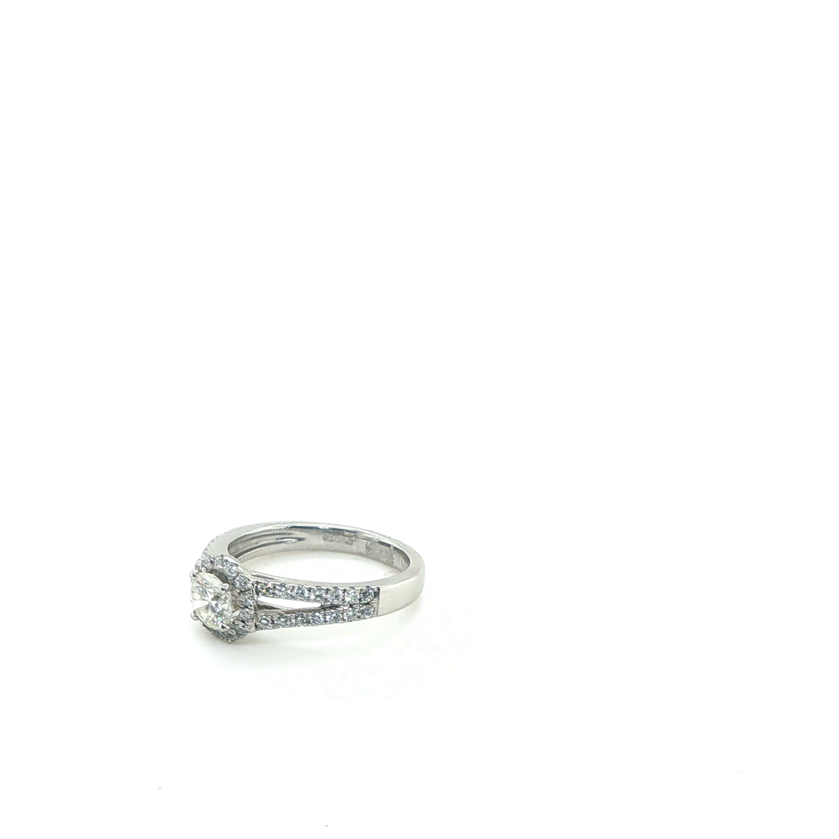 Platinum Round Brilliant Diamond Halo Split-Shank Engagement Ring