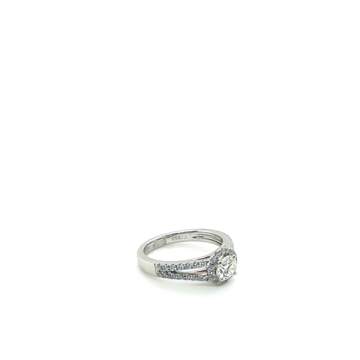 Platinum Round Brilliant Diamond Halo Split-Shank Engagement Ring