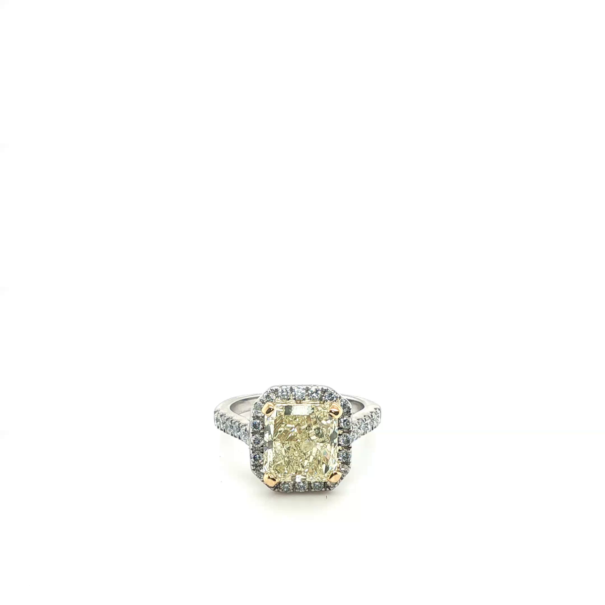 Radiant Fancy Yellow Diamond Halo Engagement Ring in Platinum