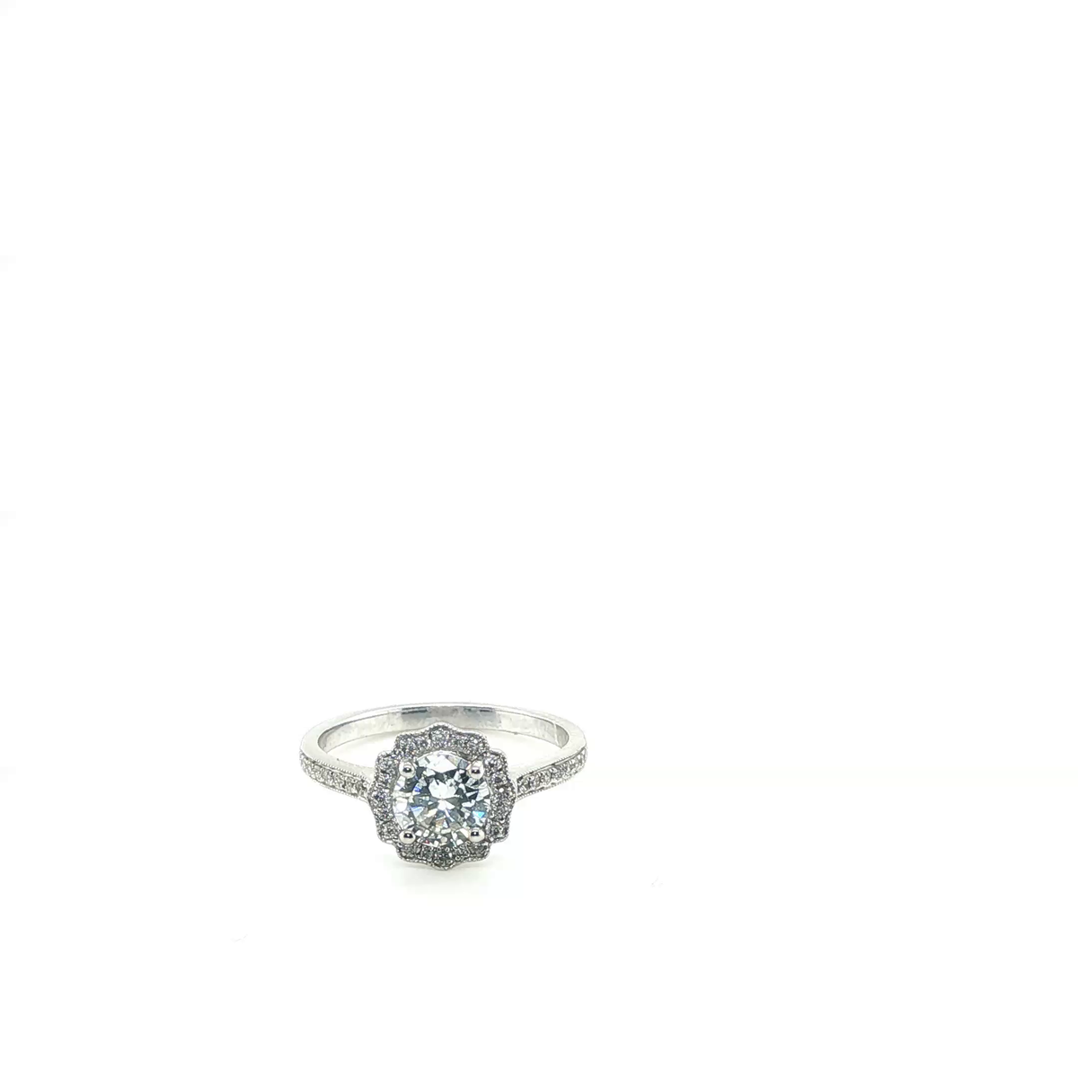 Round Brilliant Diamond Floral Halo Engagement Ring in White Gold