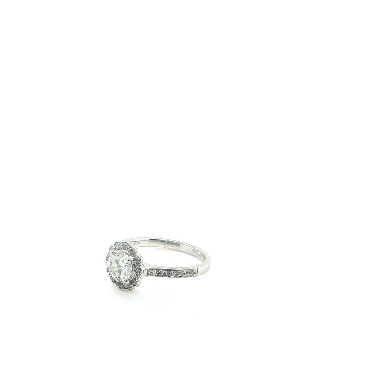 Round Brilliant Diamond Floral Halo Engagement Ring in White Gold