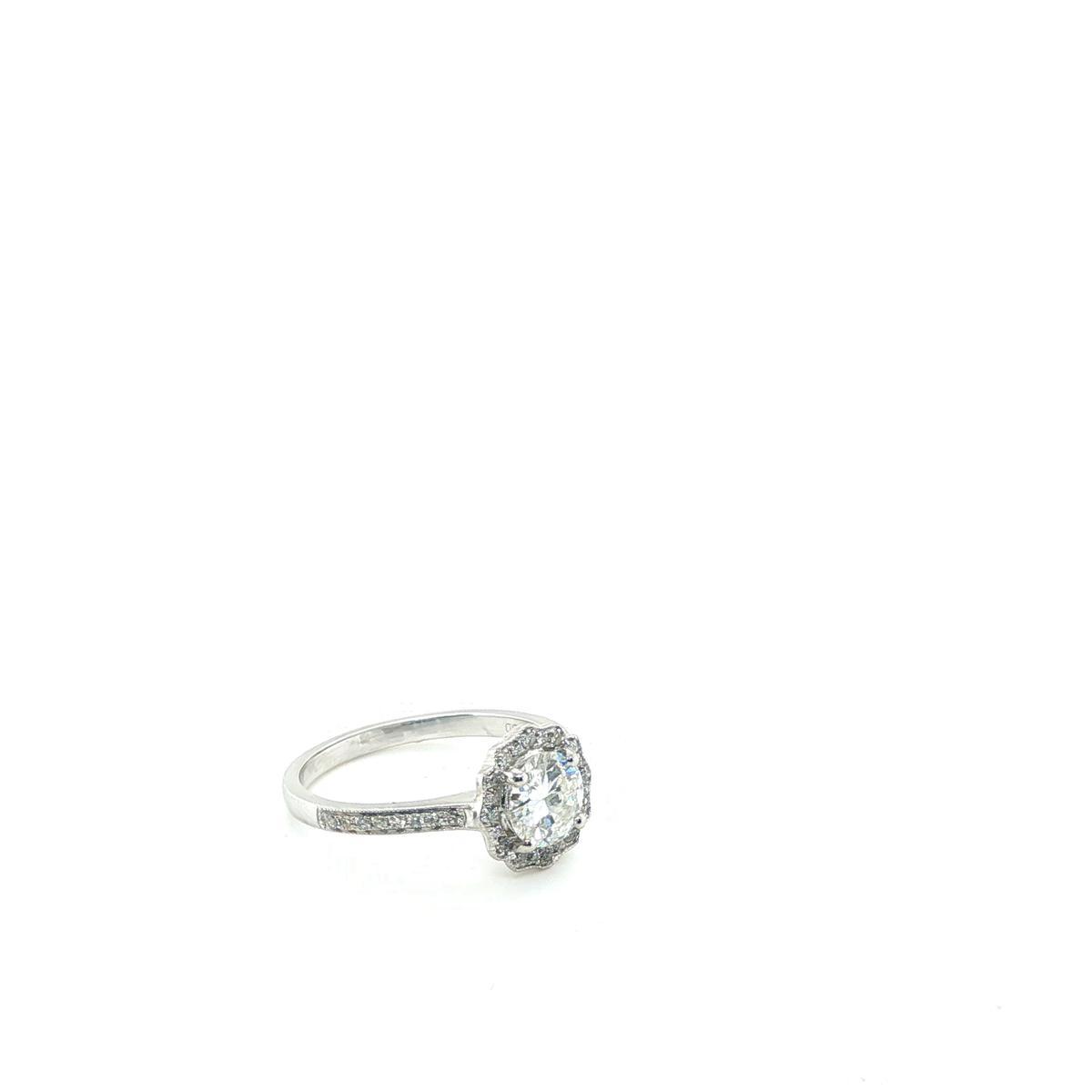 Round Brilliant Diamond Floral Halo Engagement Ring in White Gold