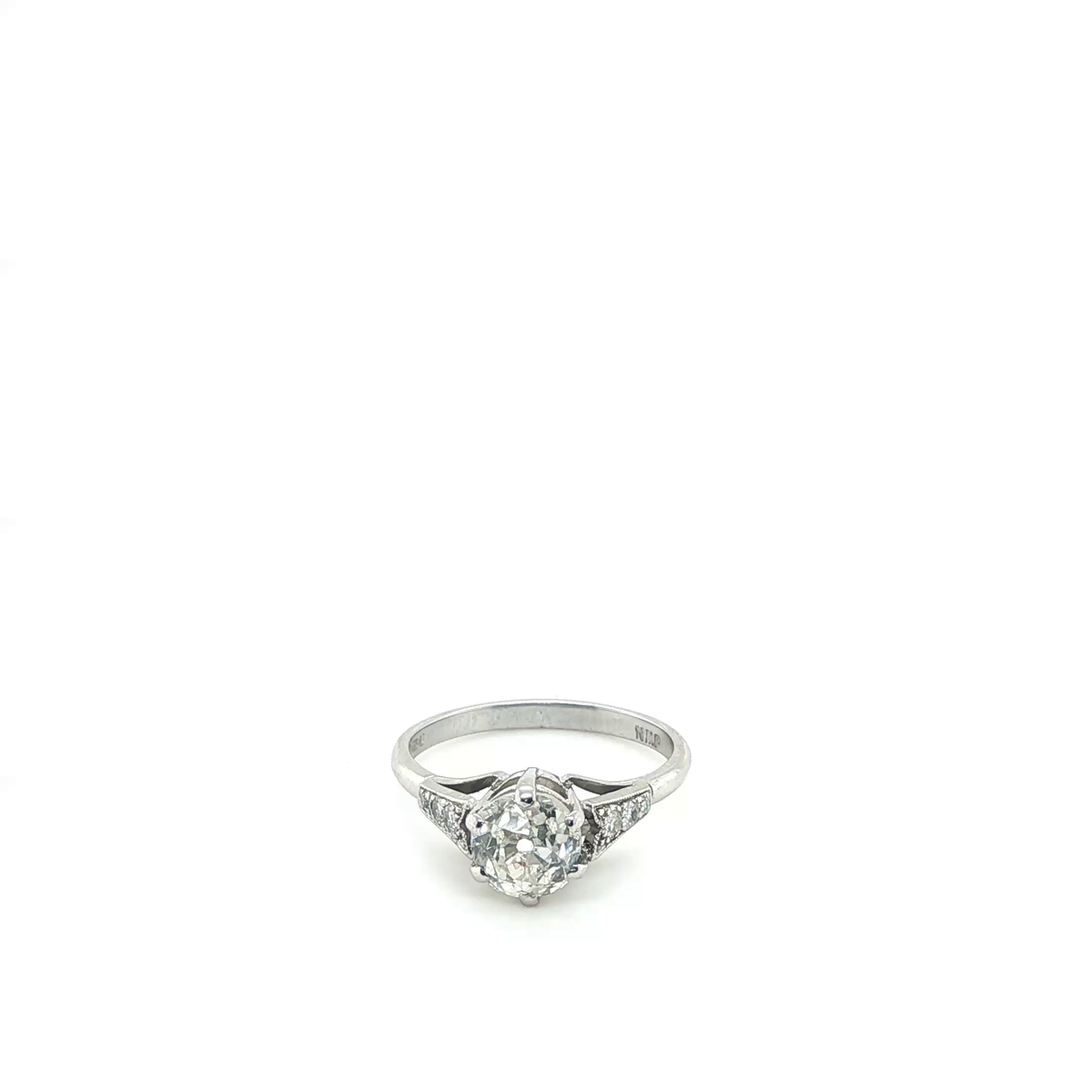 Round Brilliant Cut Diamond Solitaire Ring with Pave Accented Shoulders in White Gold